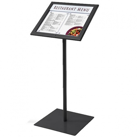 A3 Black Bistro Menu Stand with Brandable Header - Inside & Covered Outside Use